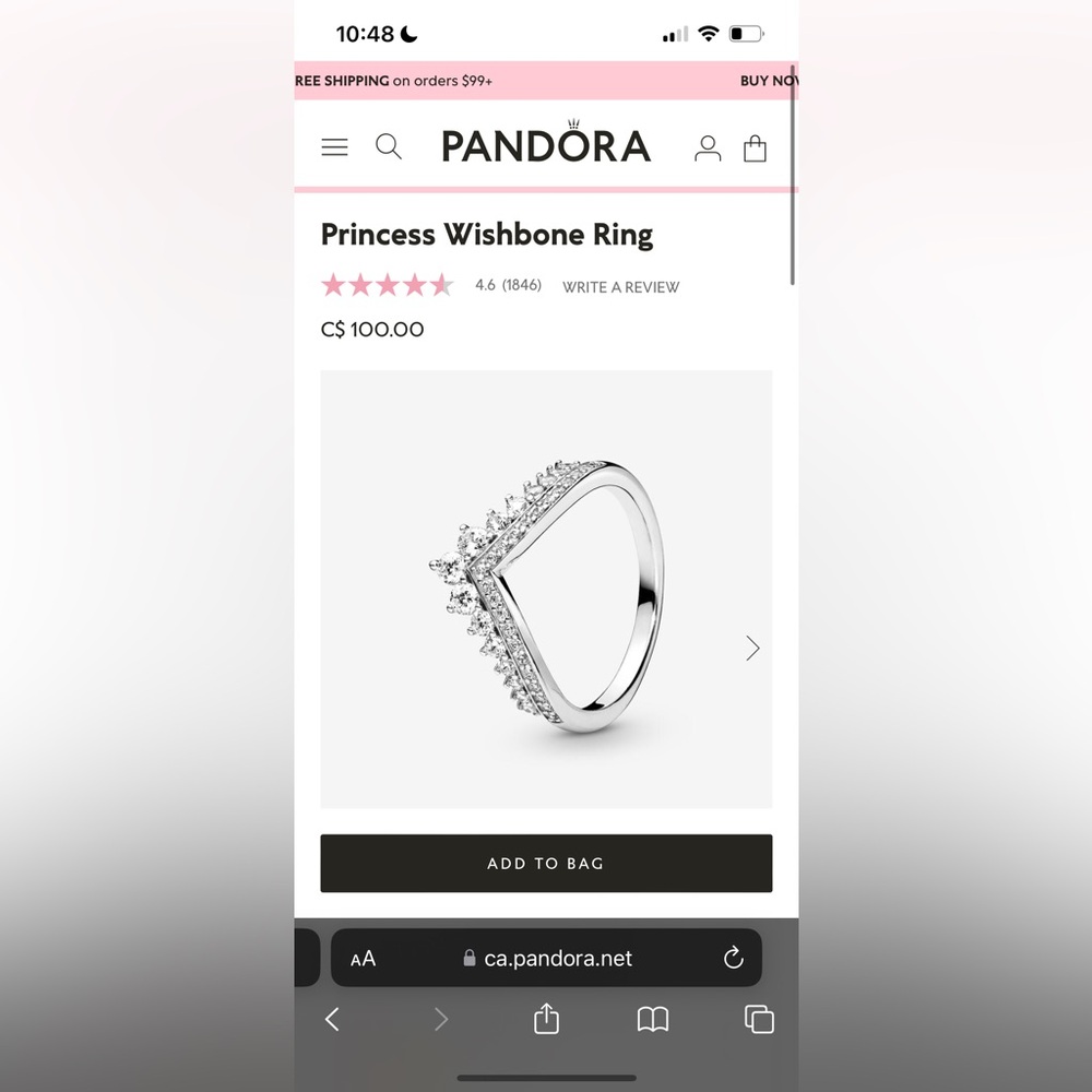 Pandora Princess Wishbone Ring